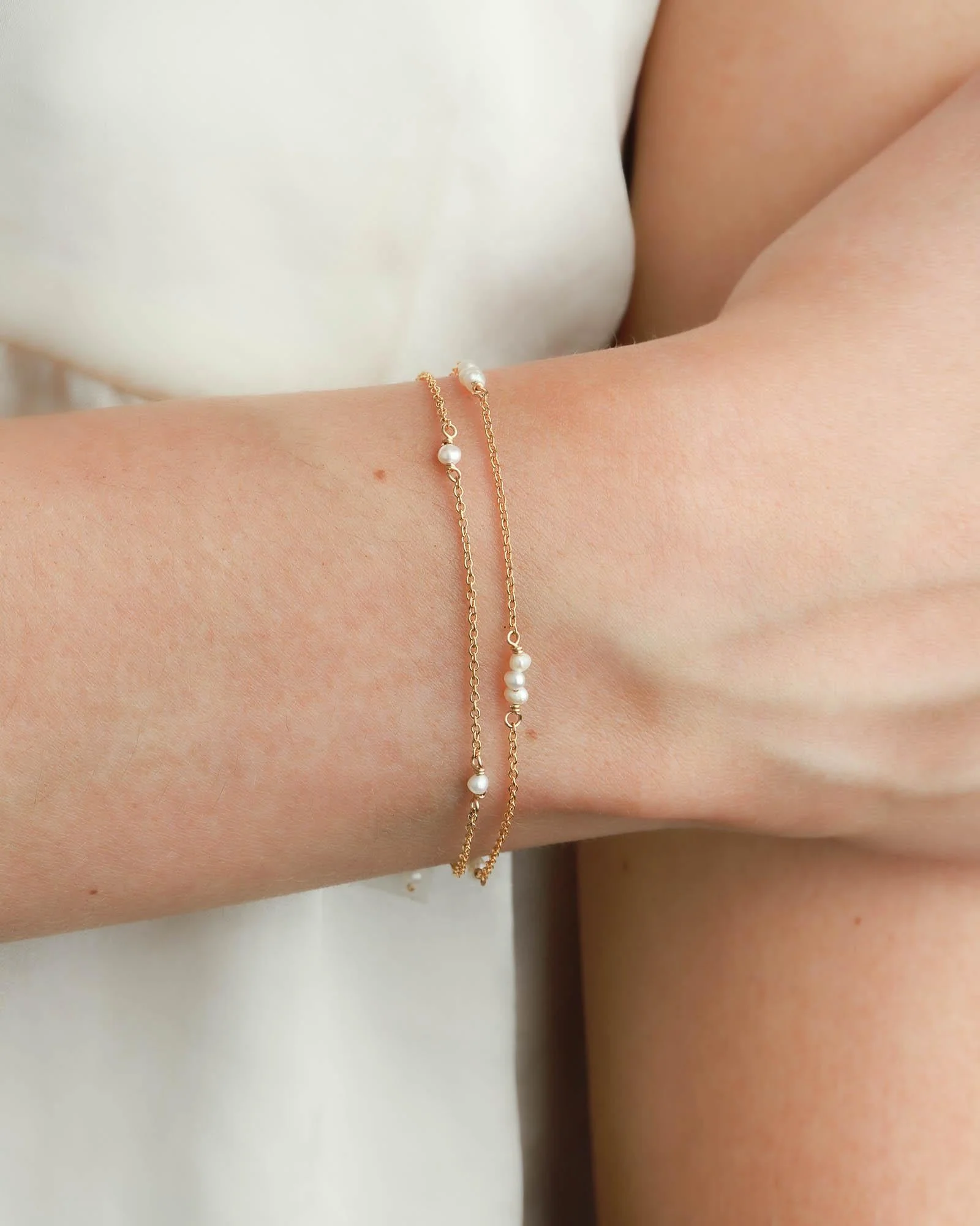 Two Row Pearl Station Bracelet - Image 2