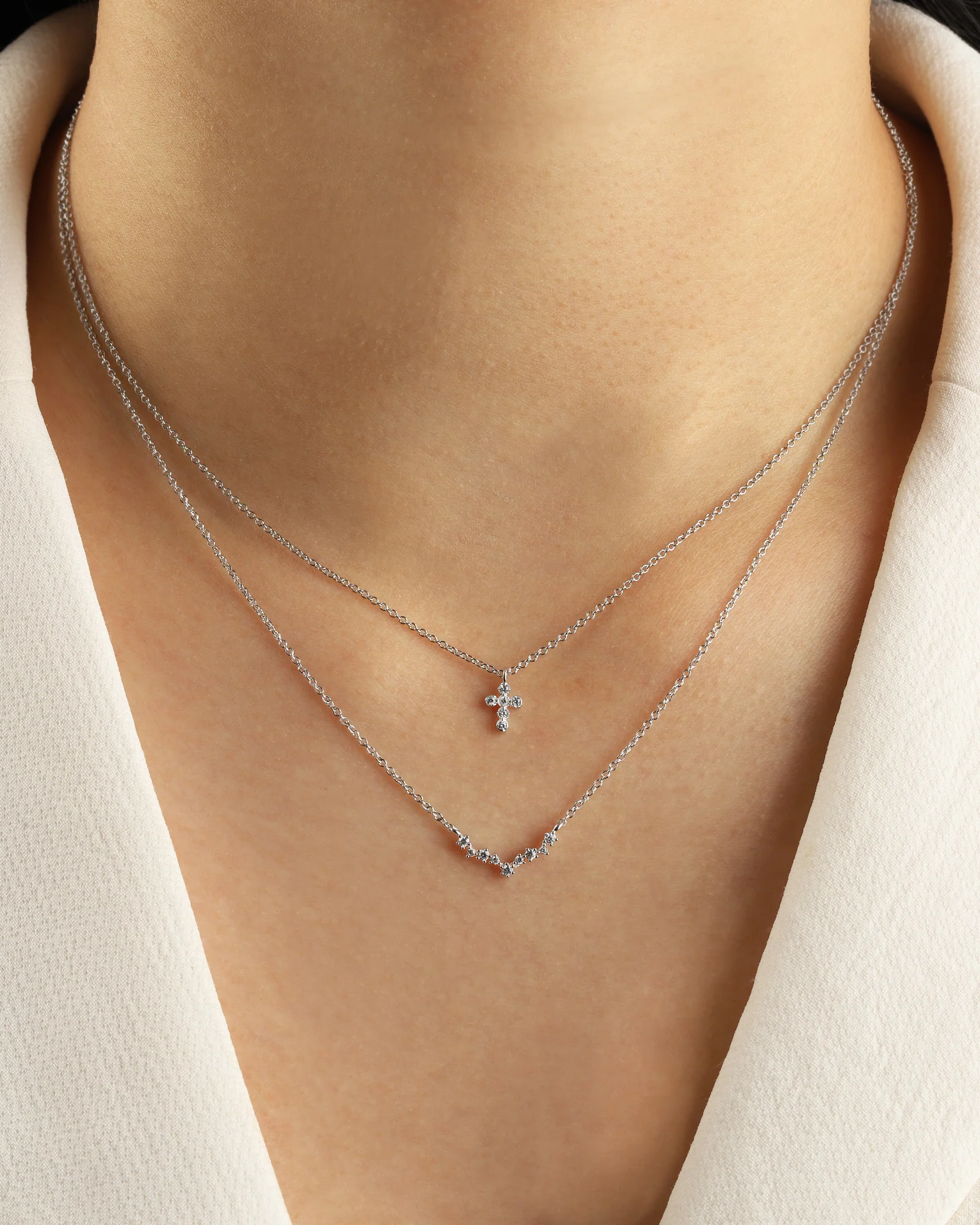 Curved CZ Stars Necklace - Image 2