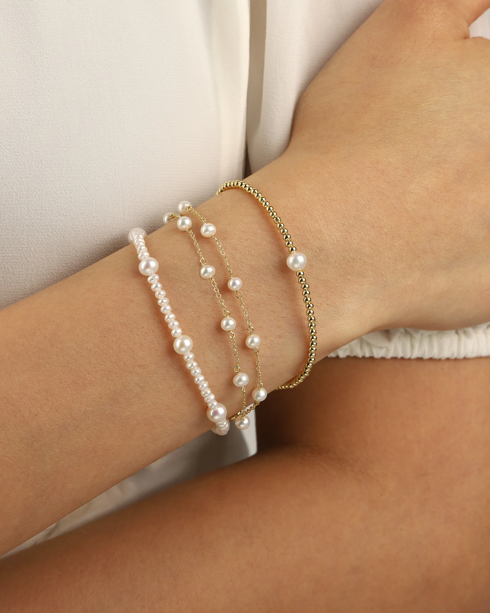 Double Row Pearl Station Bracelet - Image 2
