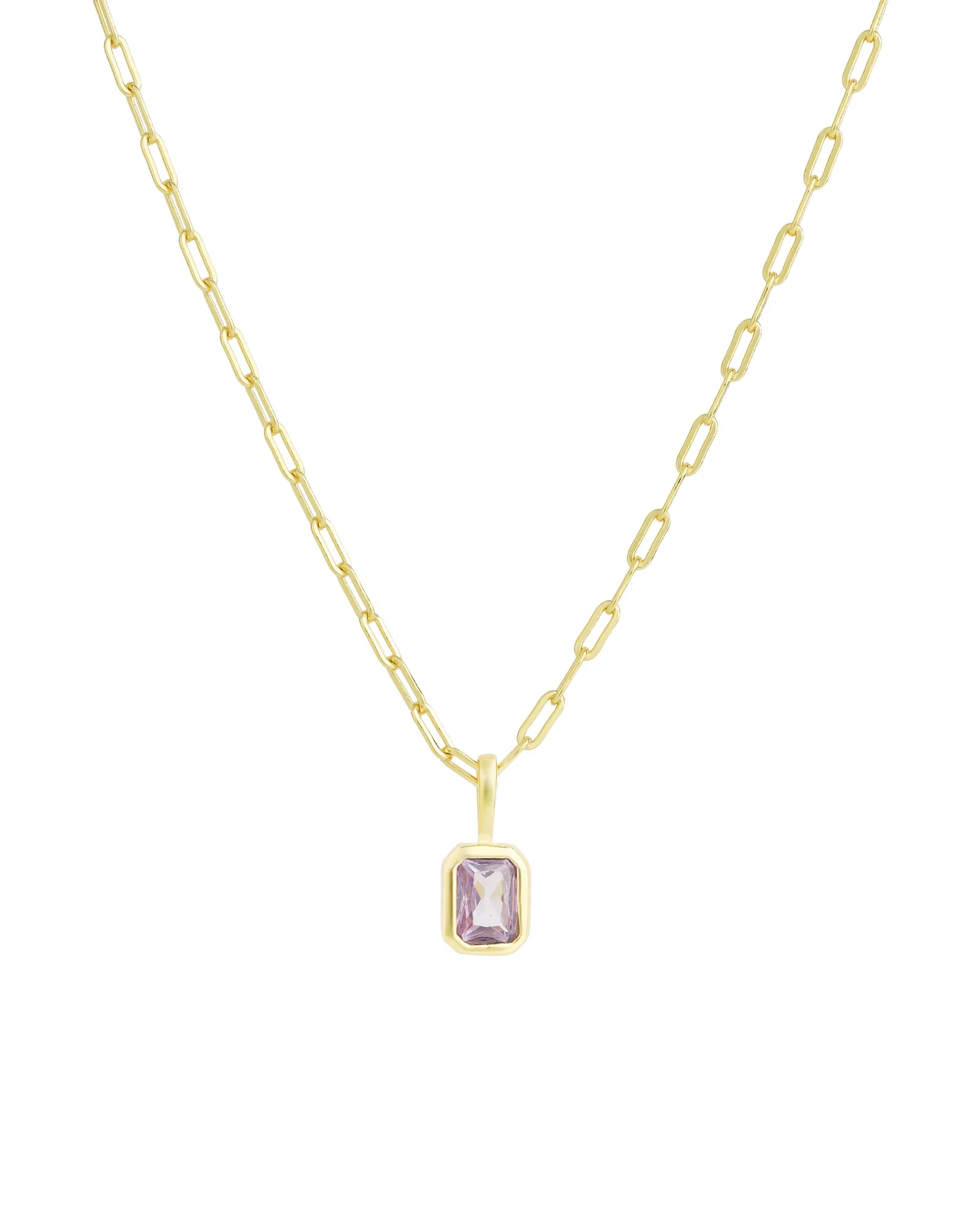 Emerald Cut Birthstone Paperclip Necklace