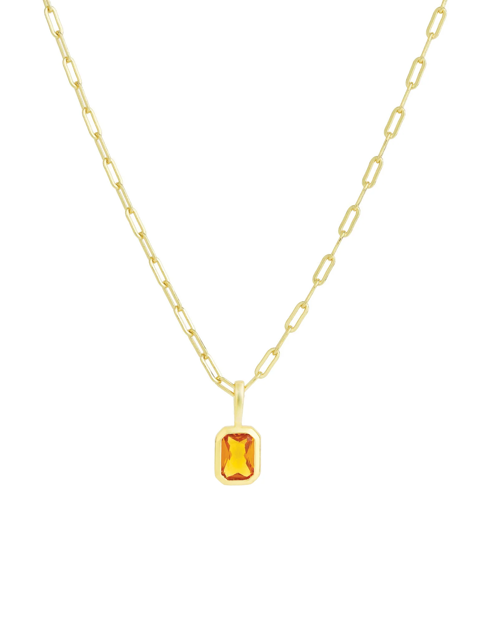 Emerald Cut Birthstone Paperclip Necklace