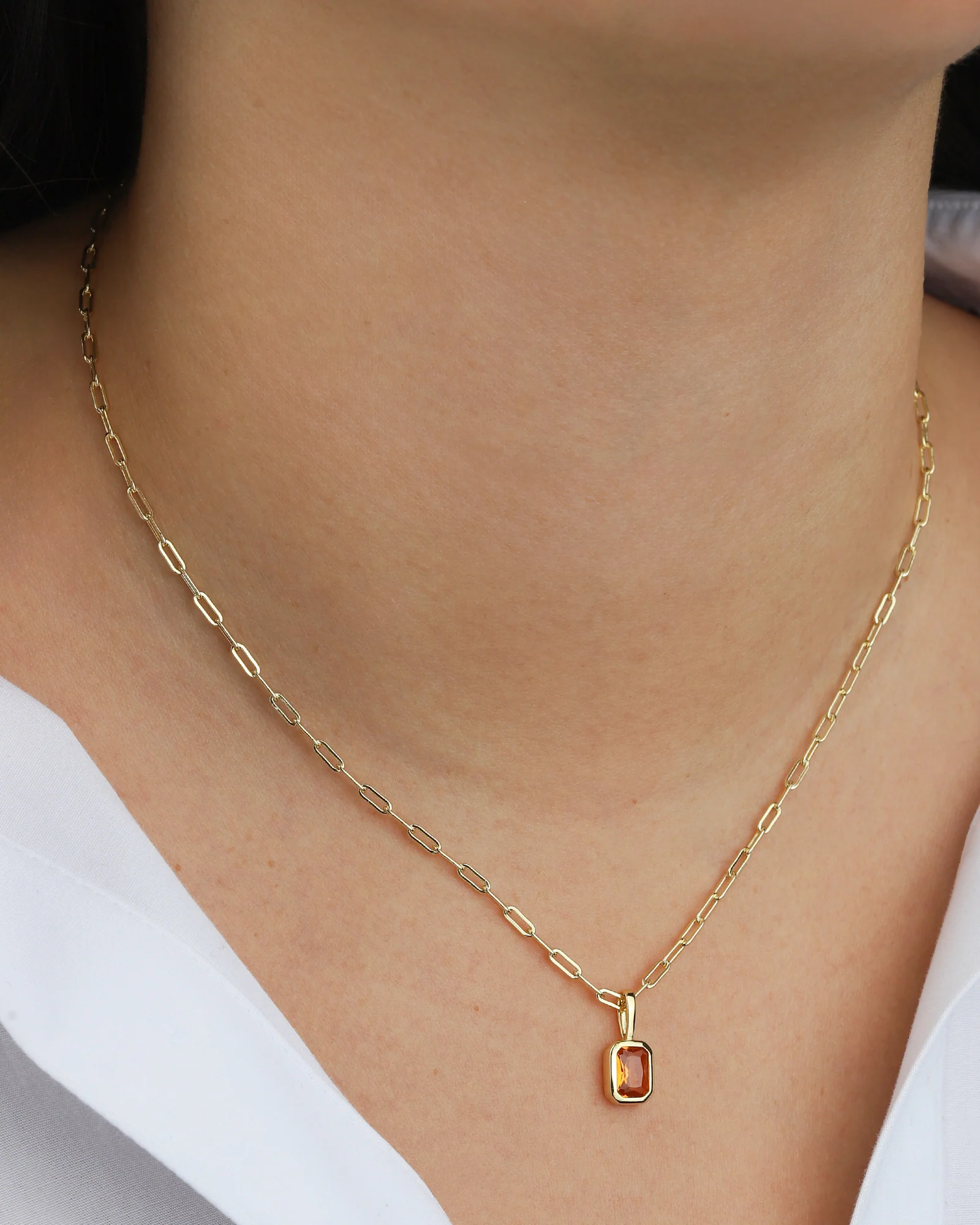 Emerald Cut Birthstone Paperclip Necklace - Image 2