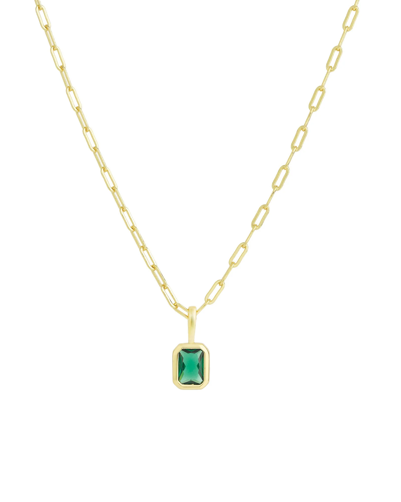Emerald Cut Birthstone Paperclip Necklace