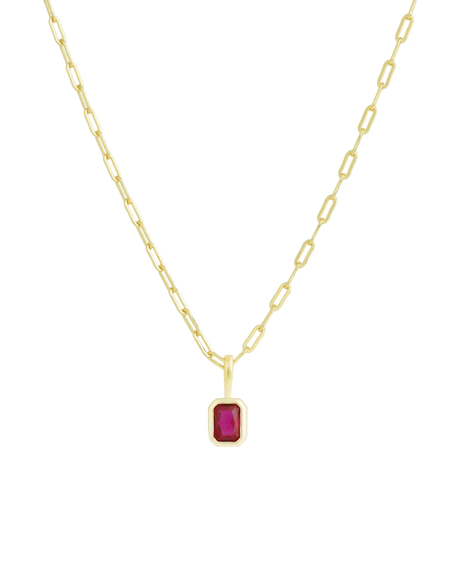 Emerald Cut Birthstone Paperclip Necklace