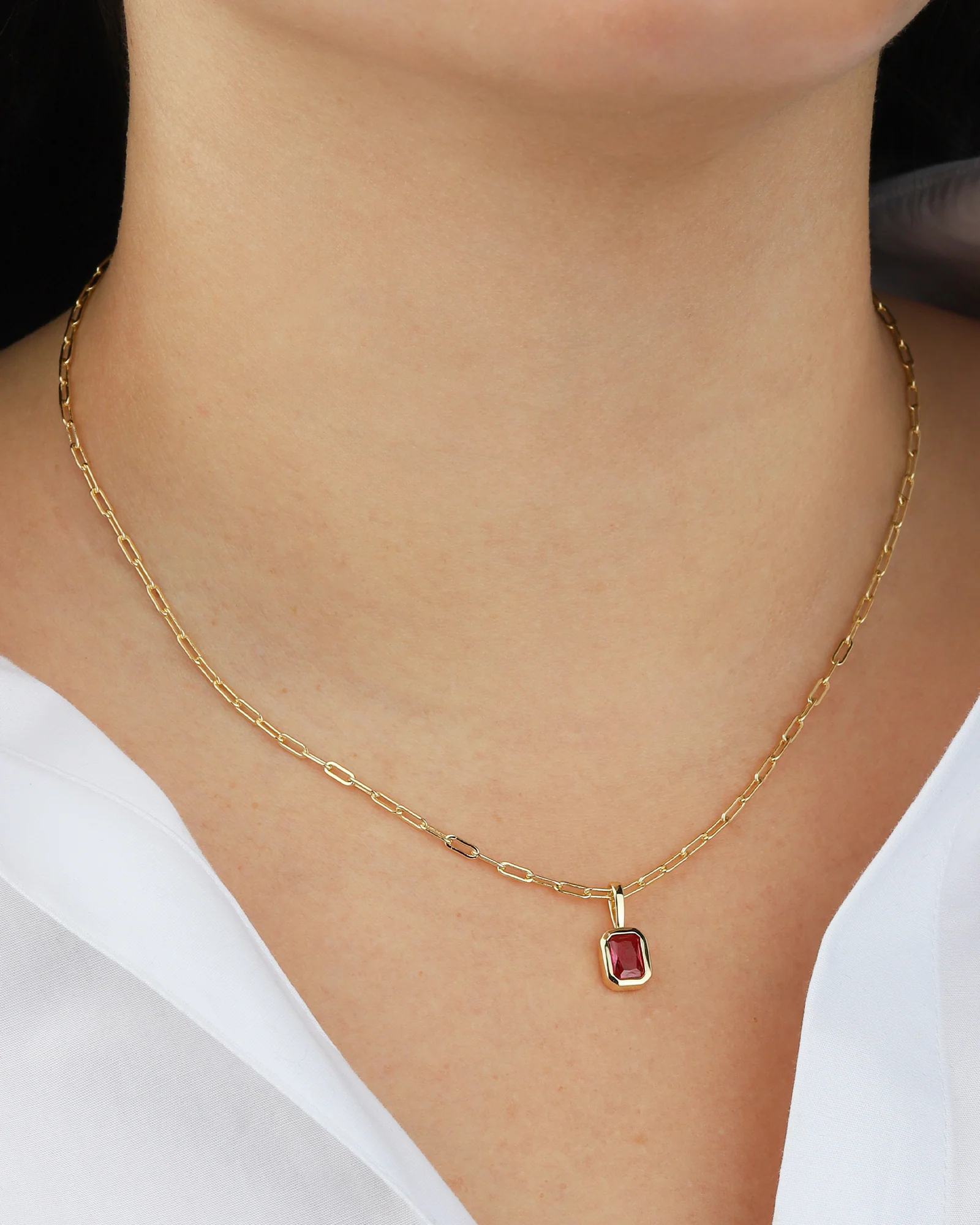 Emerald Cut Birthstone Paperclip Necklace - Image 2