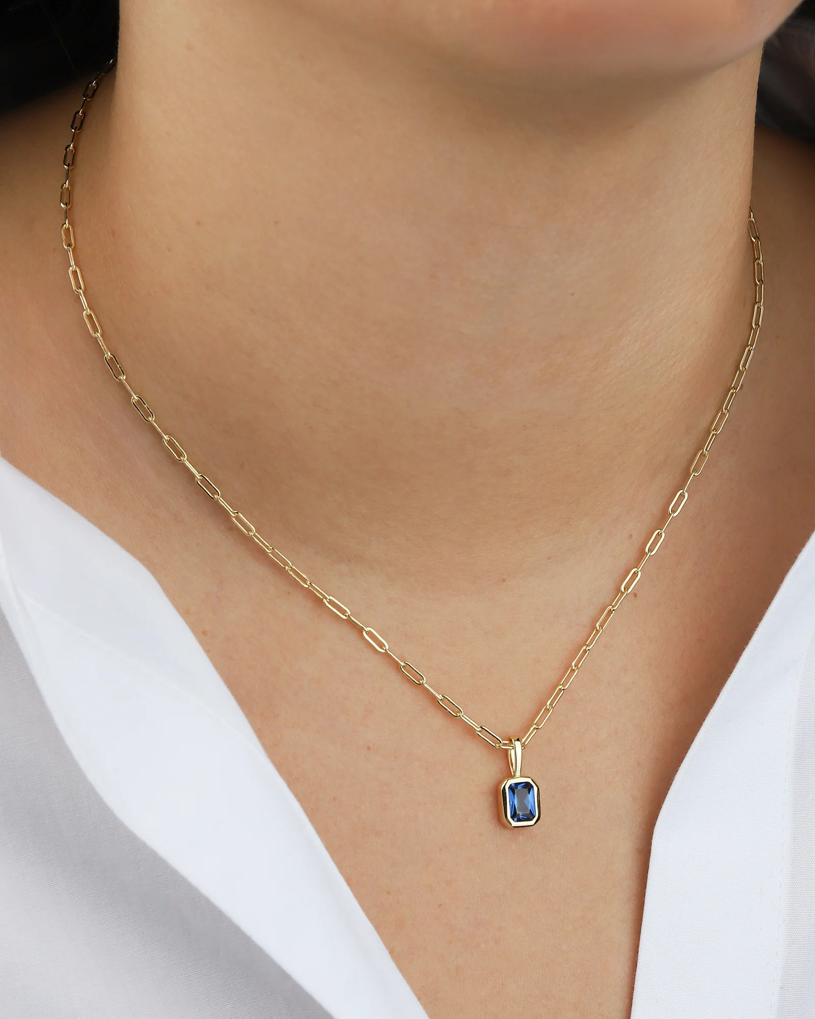 Emerald Cut Birthstone Paperclip Necklace - Image 2