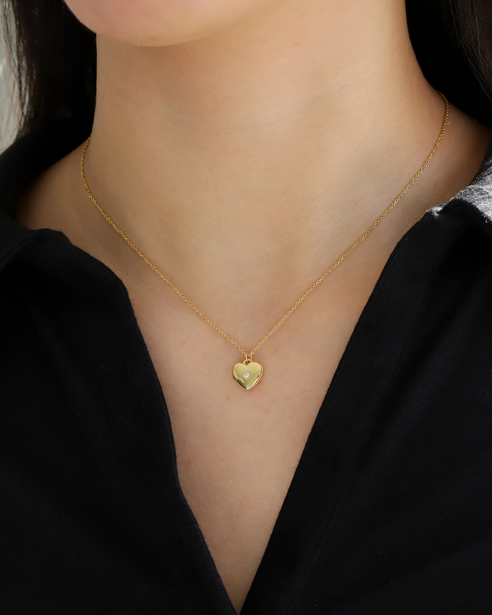 Flat Heart Single CZ Locket - Image 2
