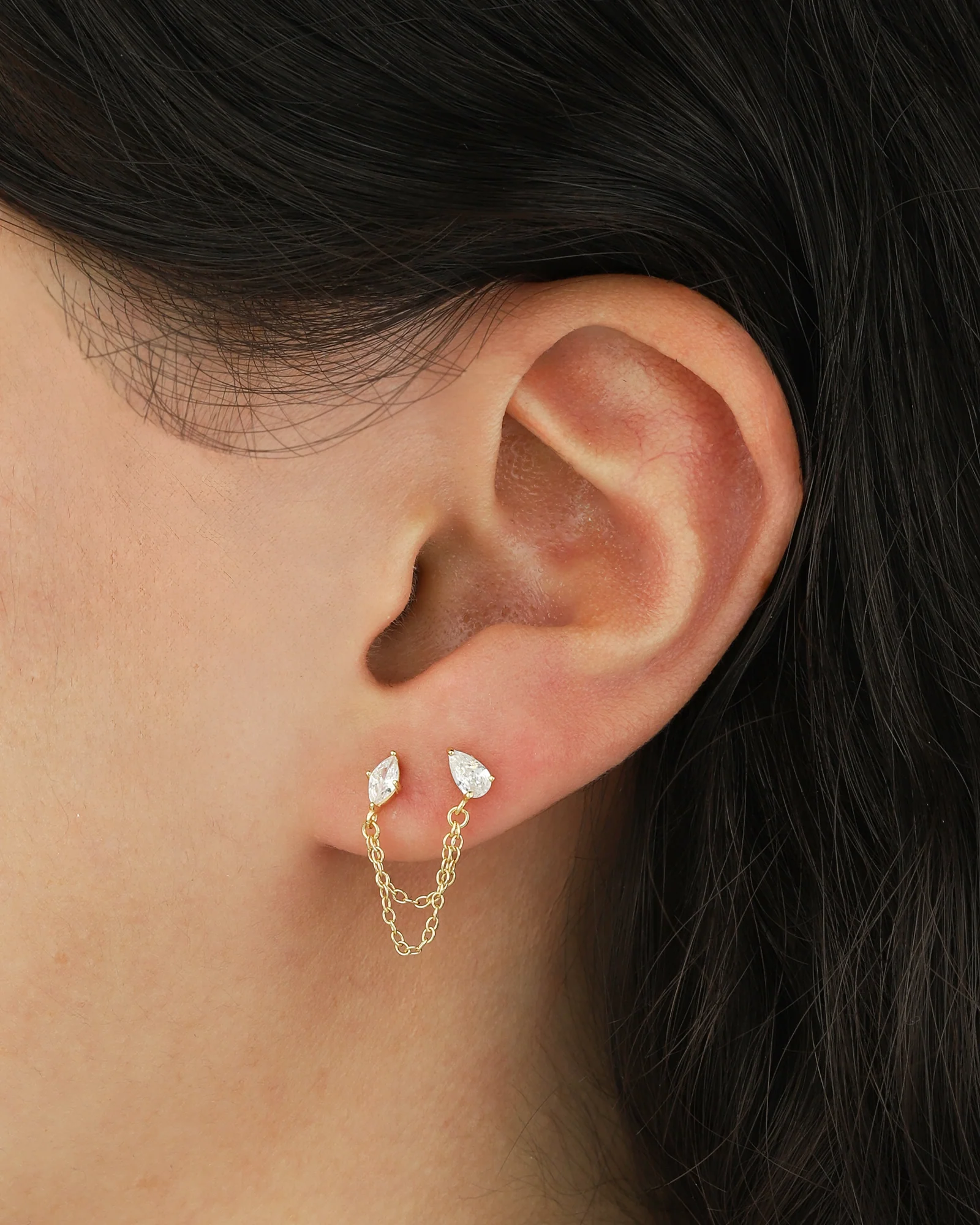 Marquise & Teardrop Chain Stud - Image 2