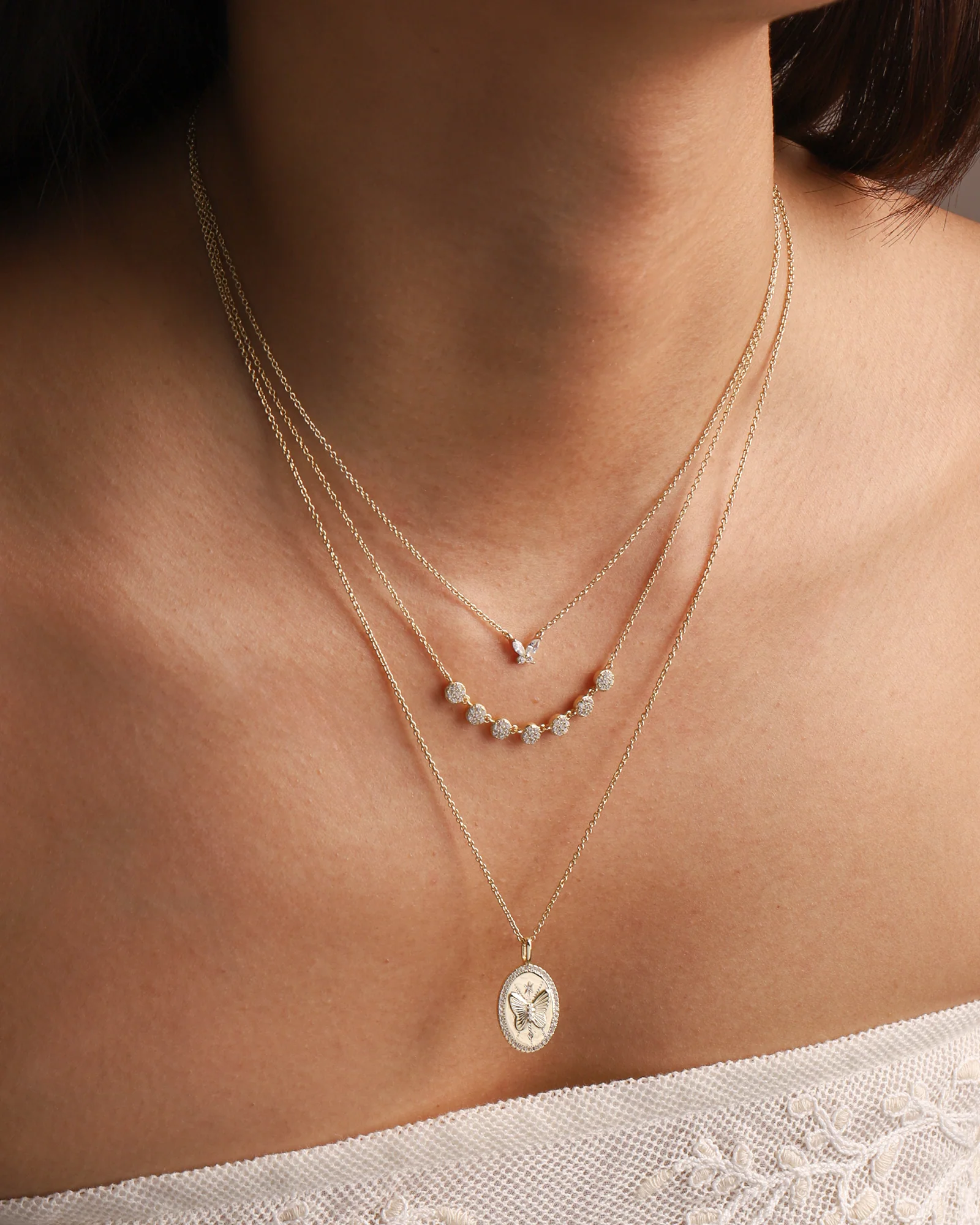 Multi Disc Pavé Necklace - Image 2