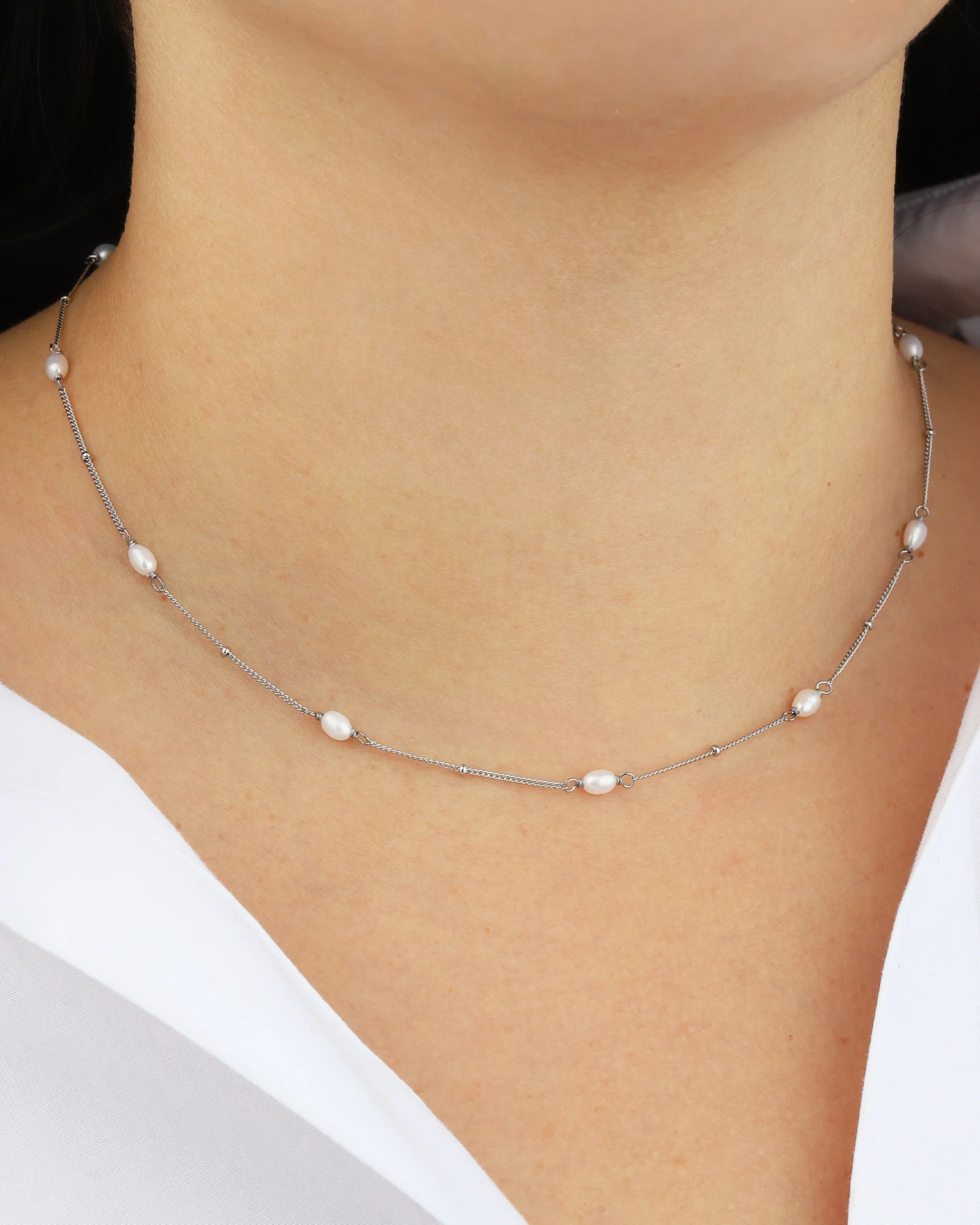 Oval Pearl Station Necklace - Image 2