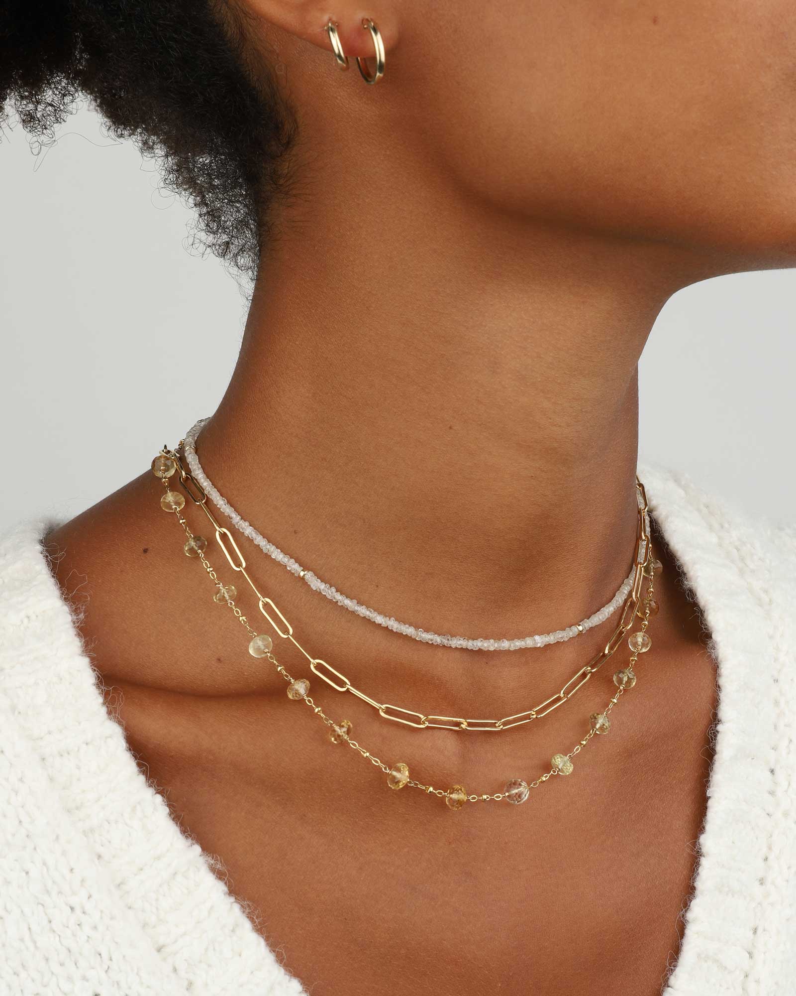 White Zircon Three Rondelle Necklace | 3mm - Image 2