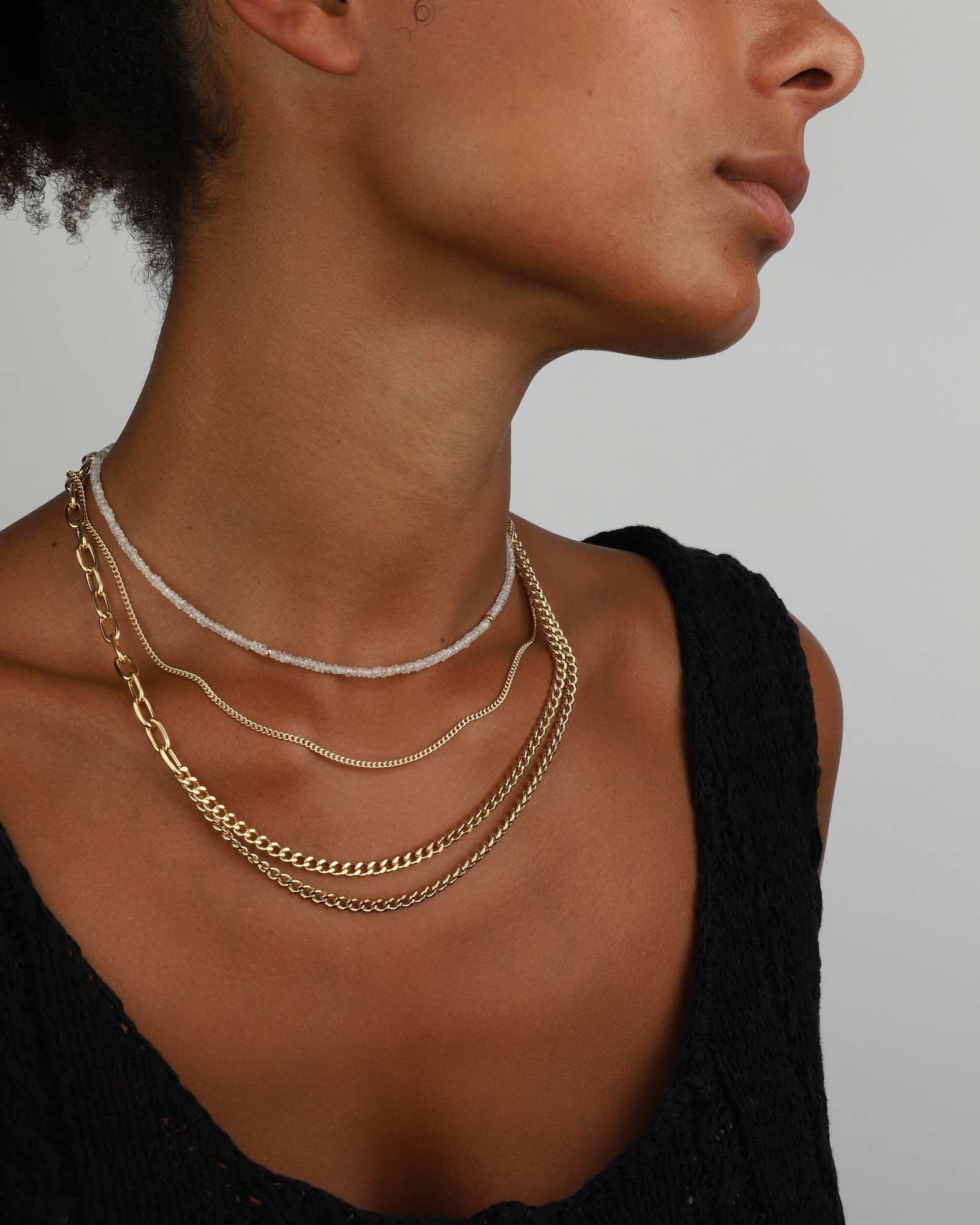 White Zircon Three Rondelle Necklace | 3mm - Image 4