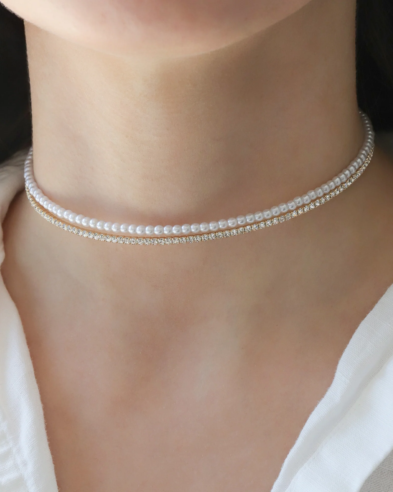 2 Row Pearl Crystal Choker - Image 2