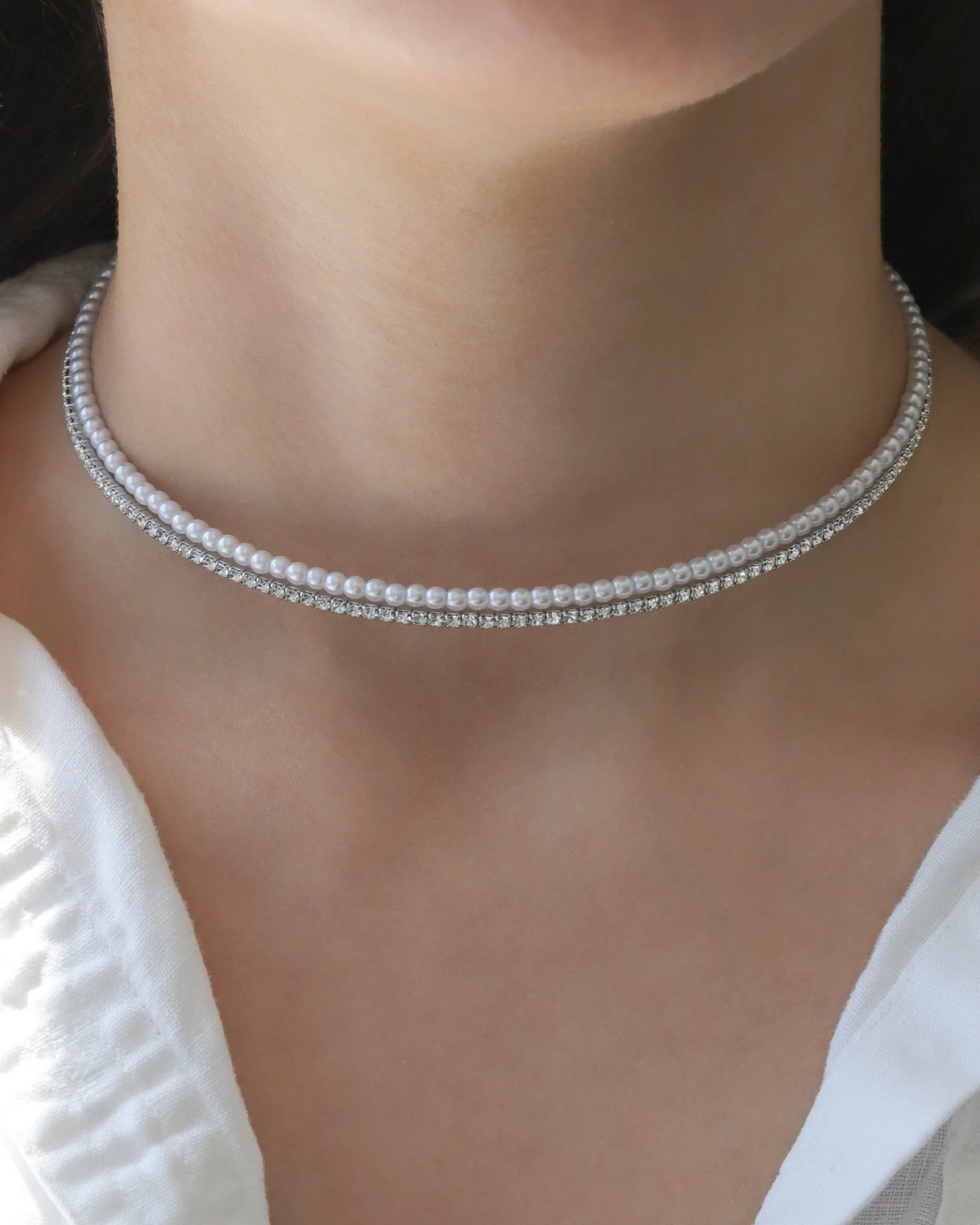 2 Row Pearl Crystal Choker - Image 2