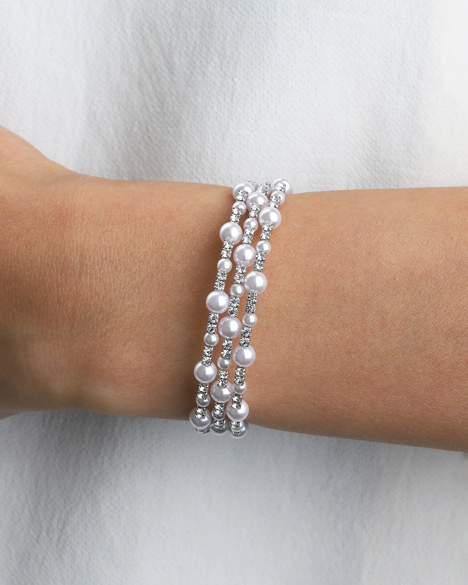3 Coil Pearl Crystal Cuff - Image 2