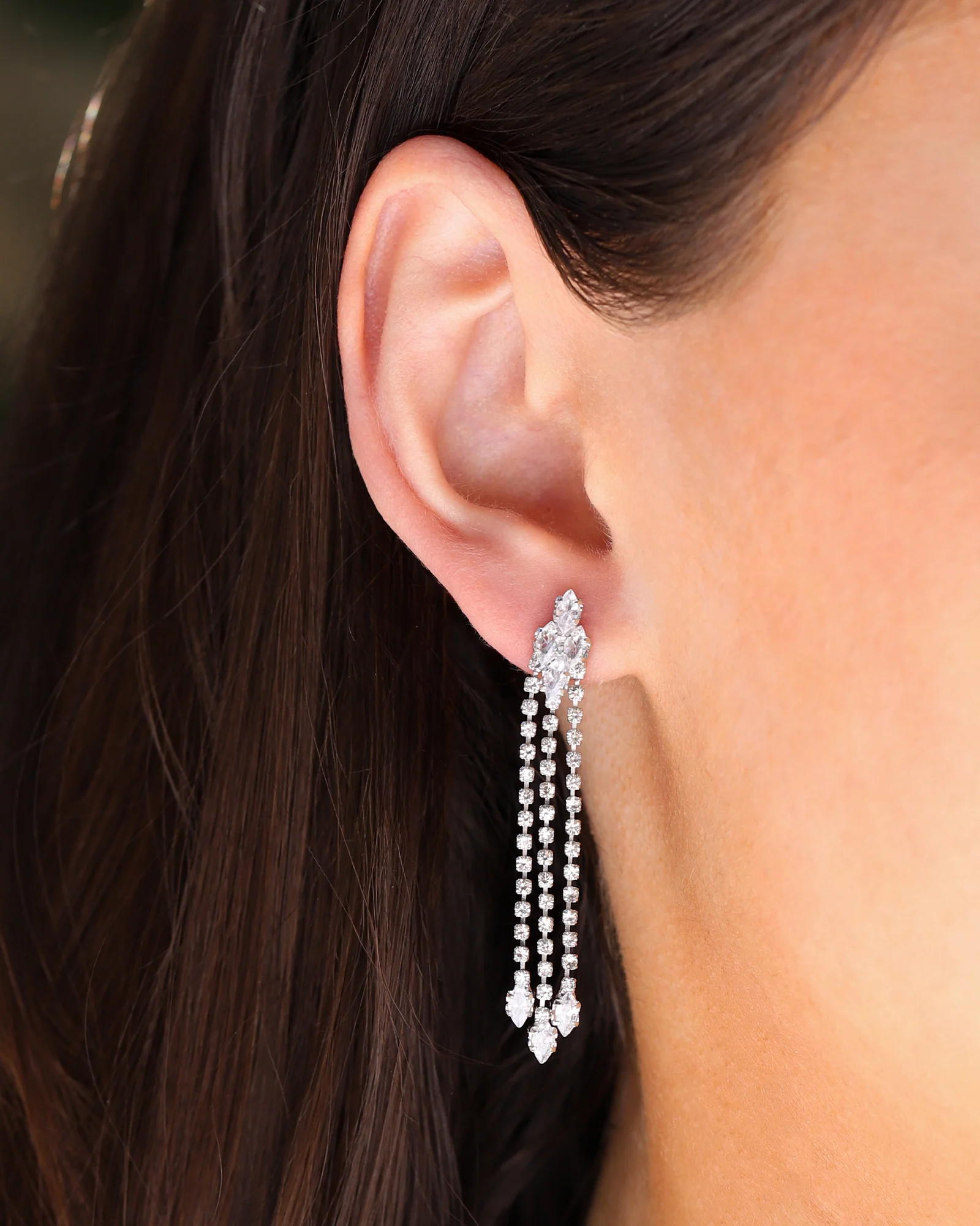3 Strand Crystal Drop Earrings - Image 2