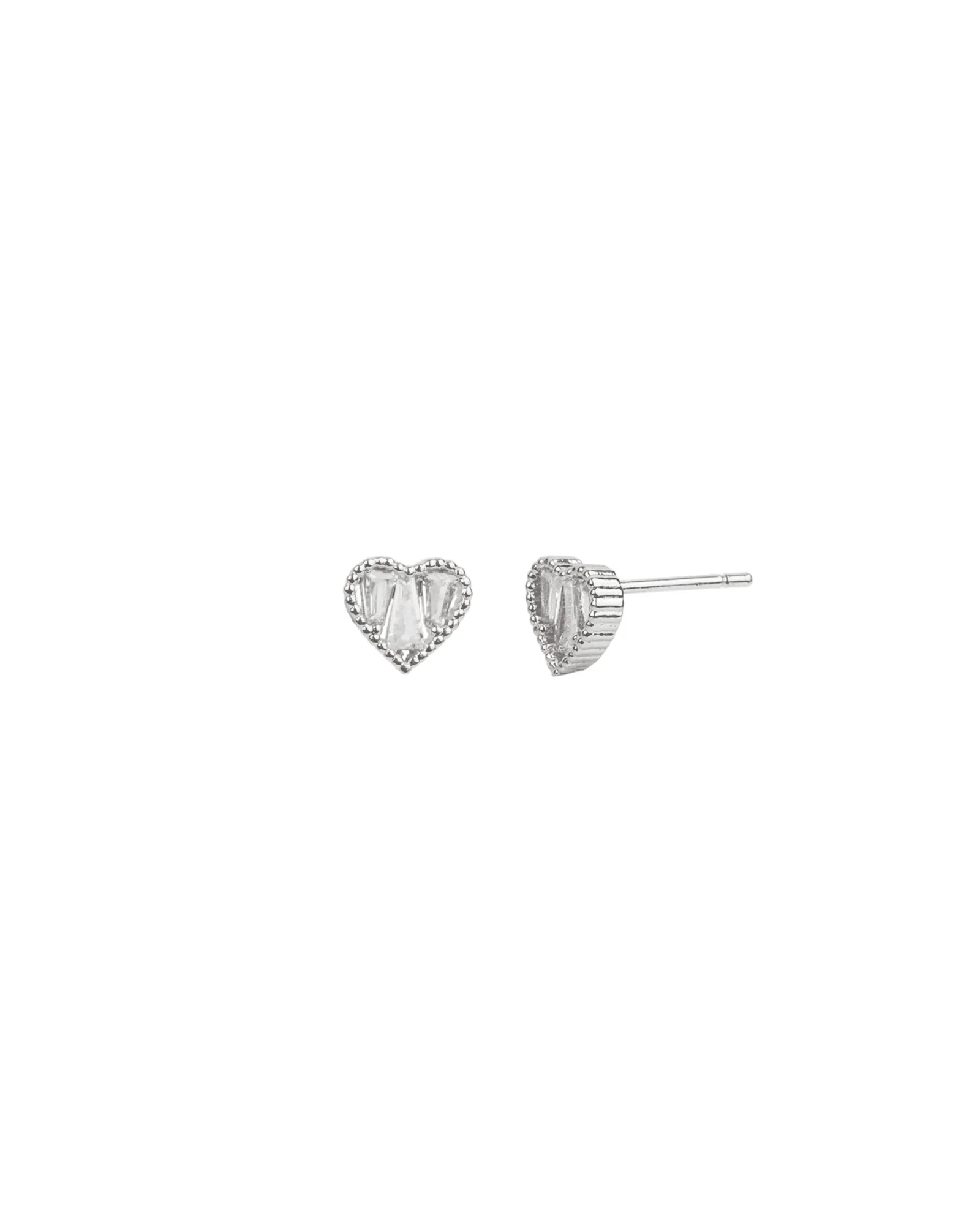 Baguette CZ Heart Studs