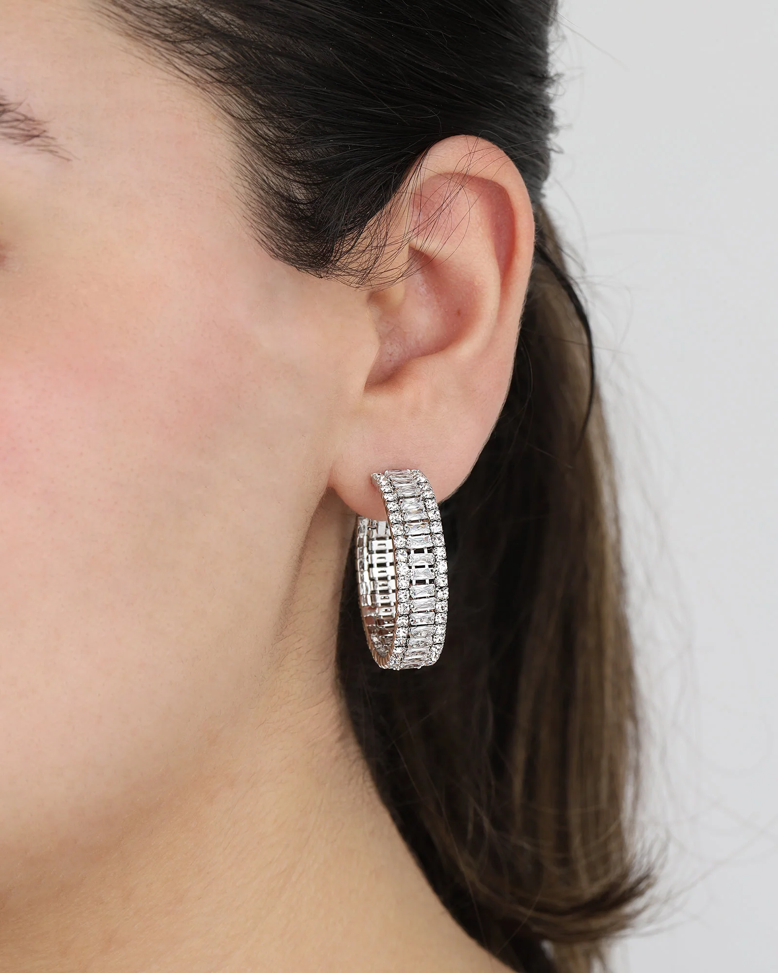Baguette CZ Row Hoop | 34mm - Image 2