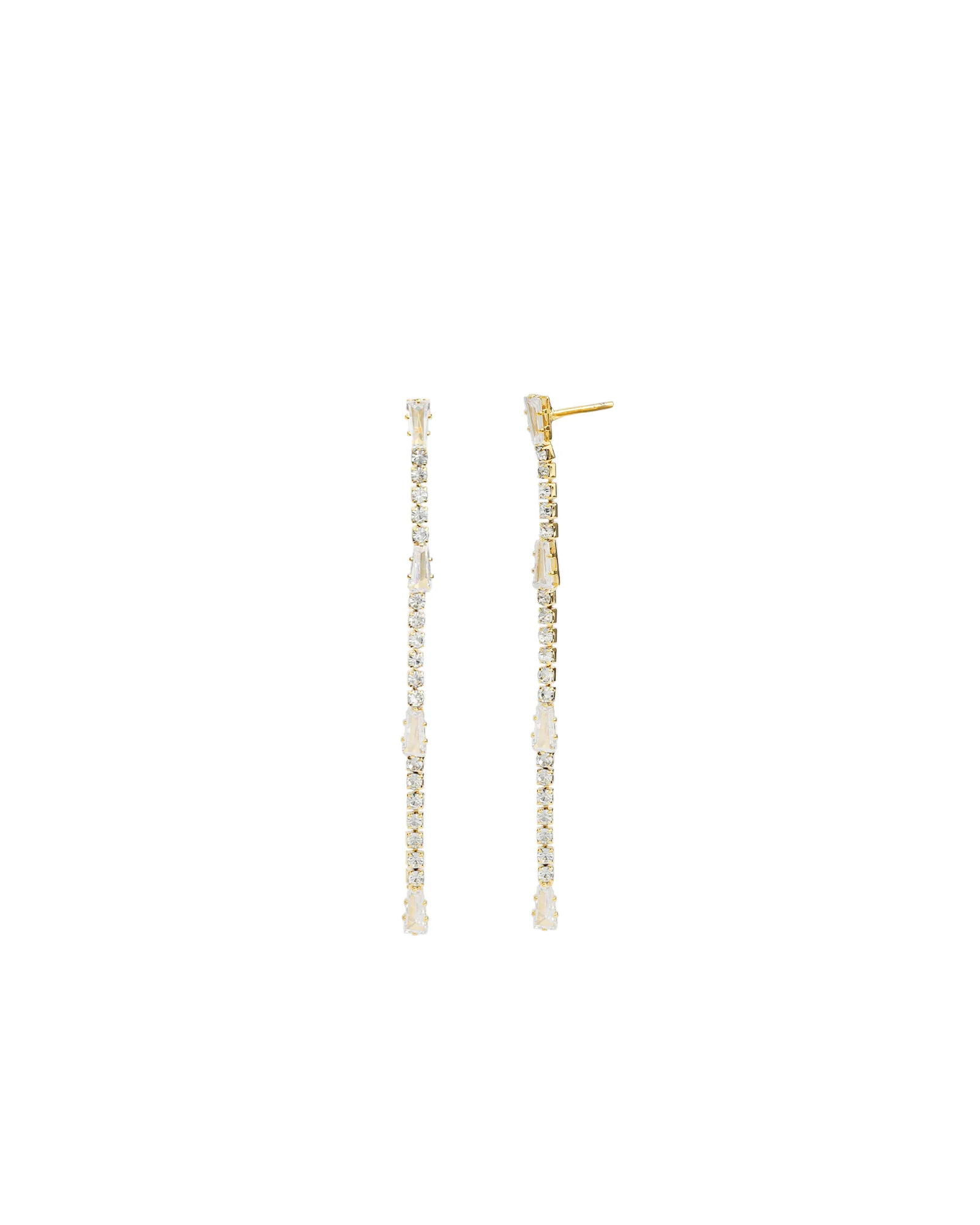Baguette & Round CZ Strand Drop Earrings