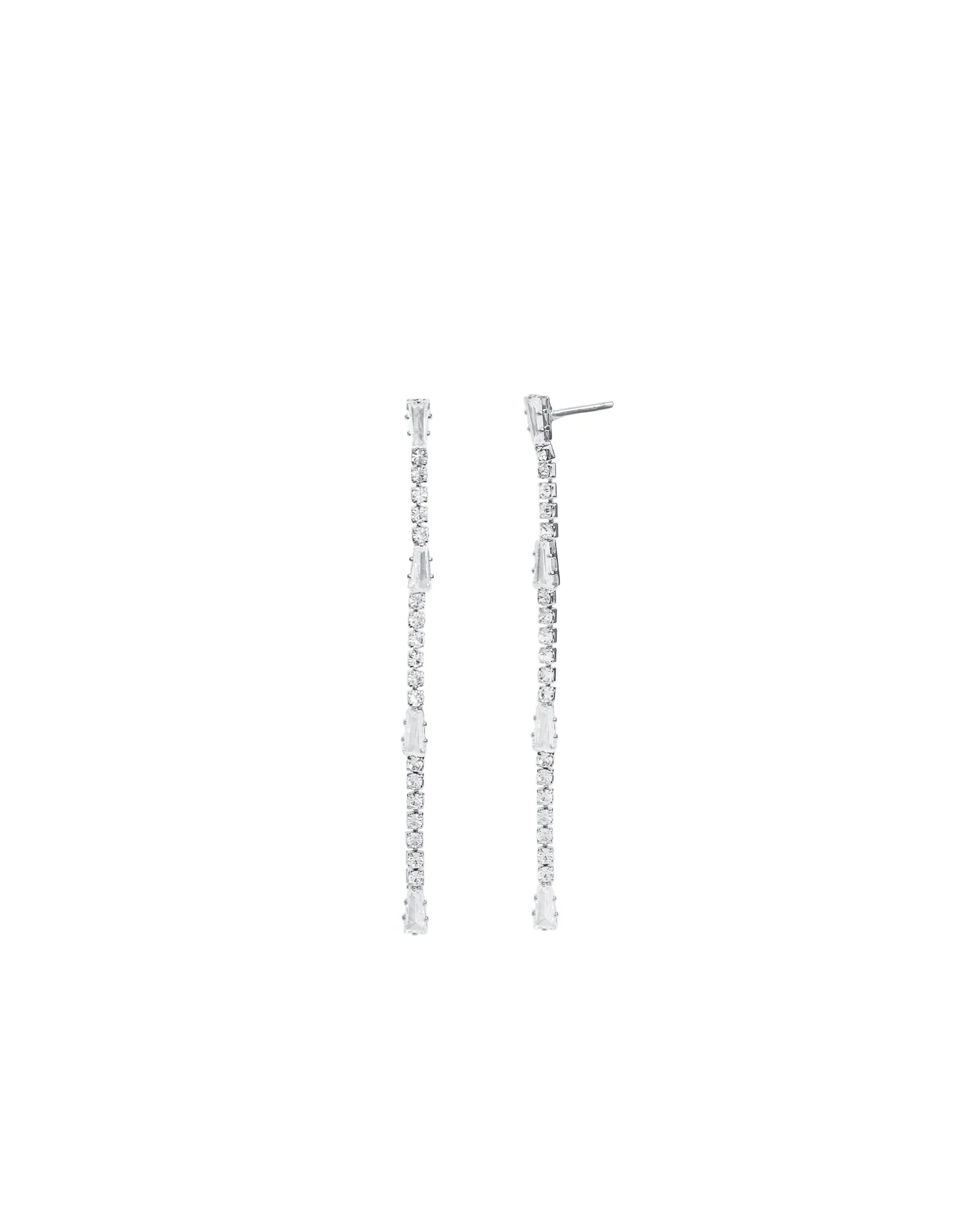 Baguette & Round CZ Strand Drop Earrings