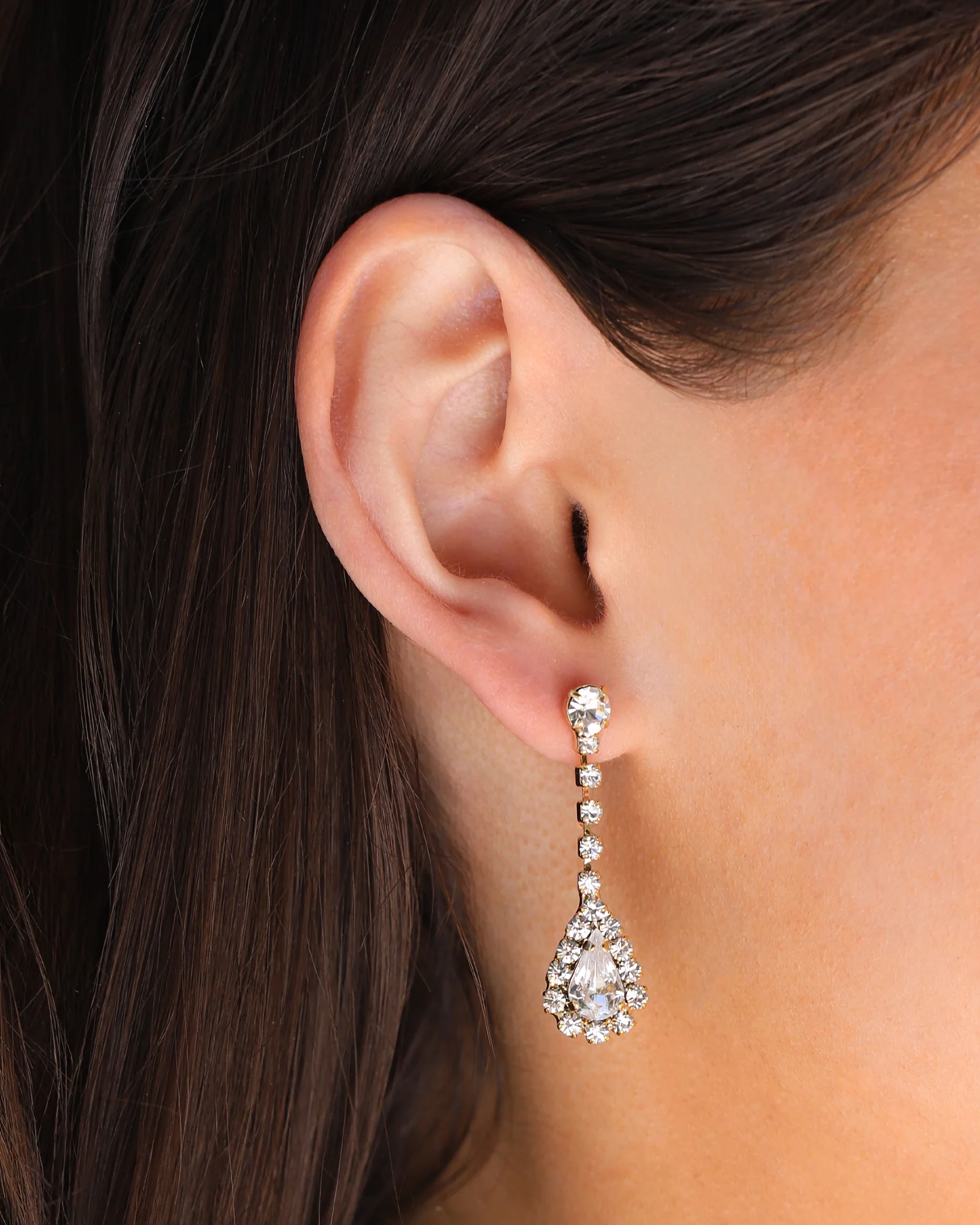 CZ Teardrop Halo Drop Earrings - Image 2