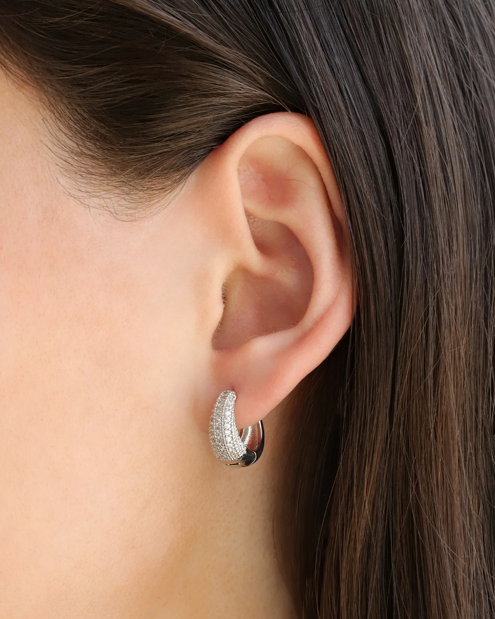Half Pavé Tapered Huggies - Image 2