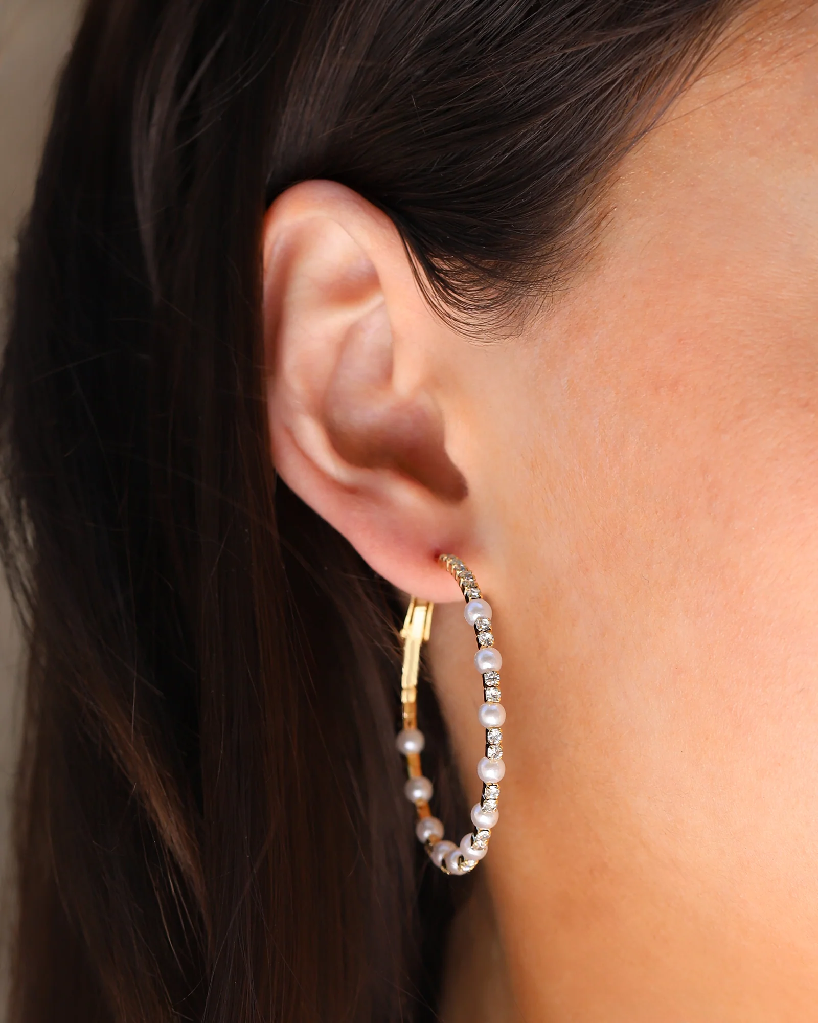Mixed Pearl Crystal Hoops - Image 2