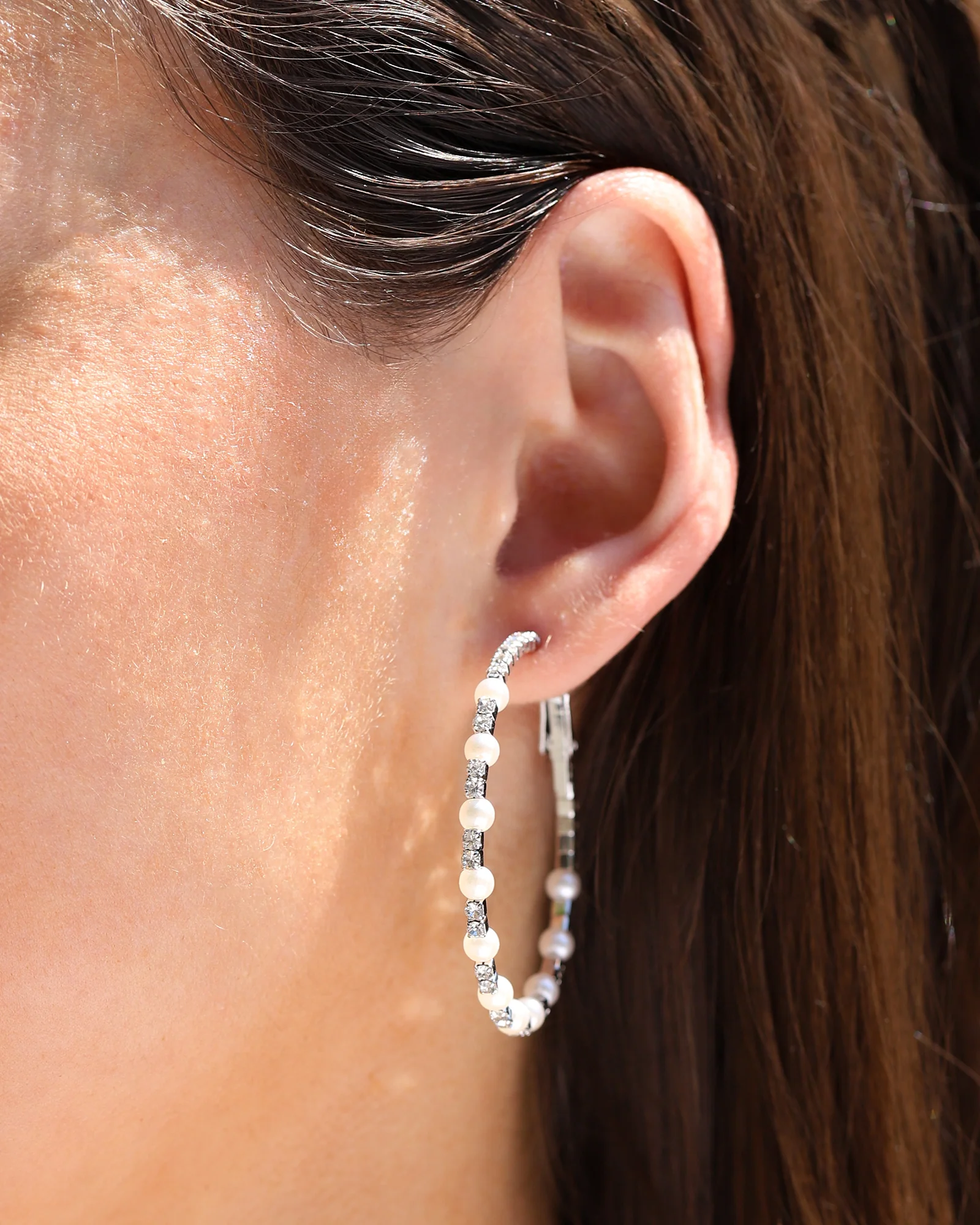 Mixed Pearl Crystal Hoops - Image 2