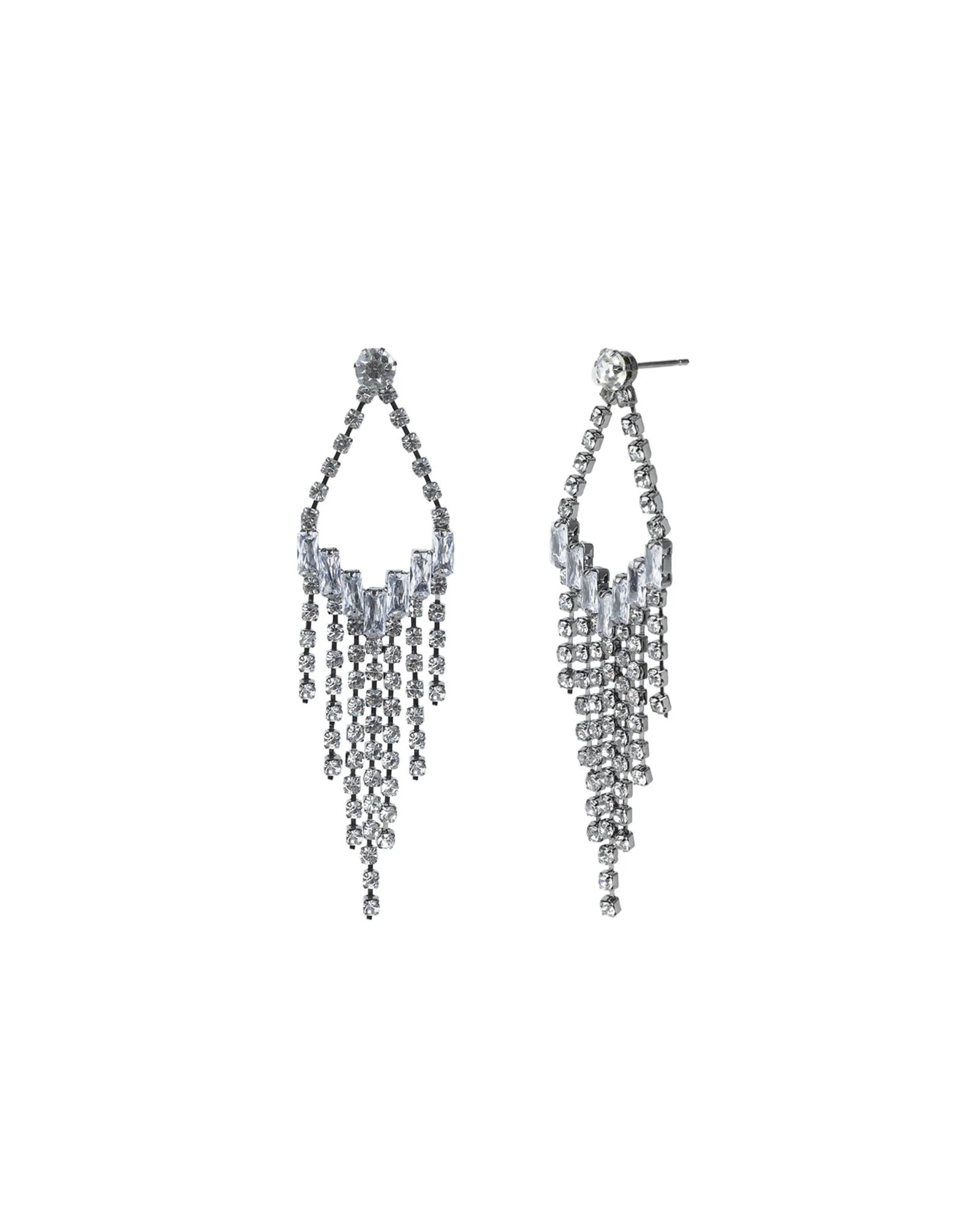Open Teardrop Crystal Fringe Drop Earrings