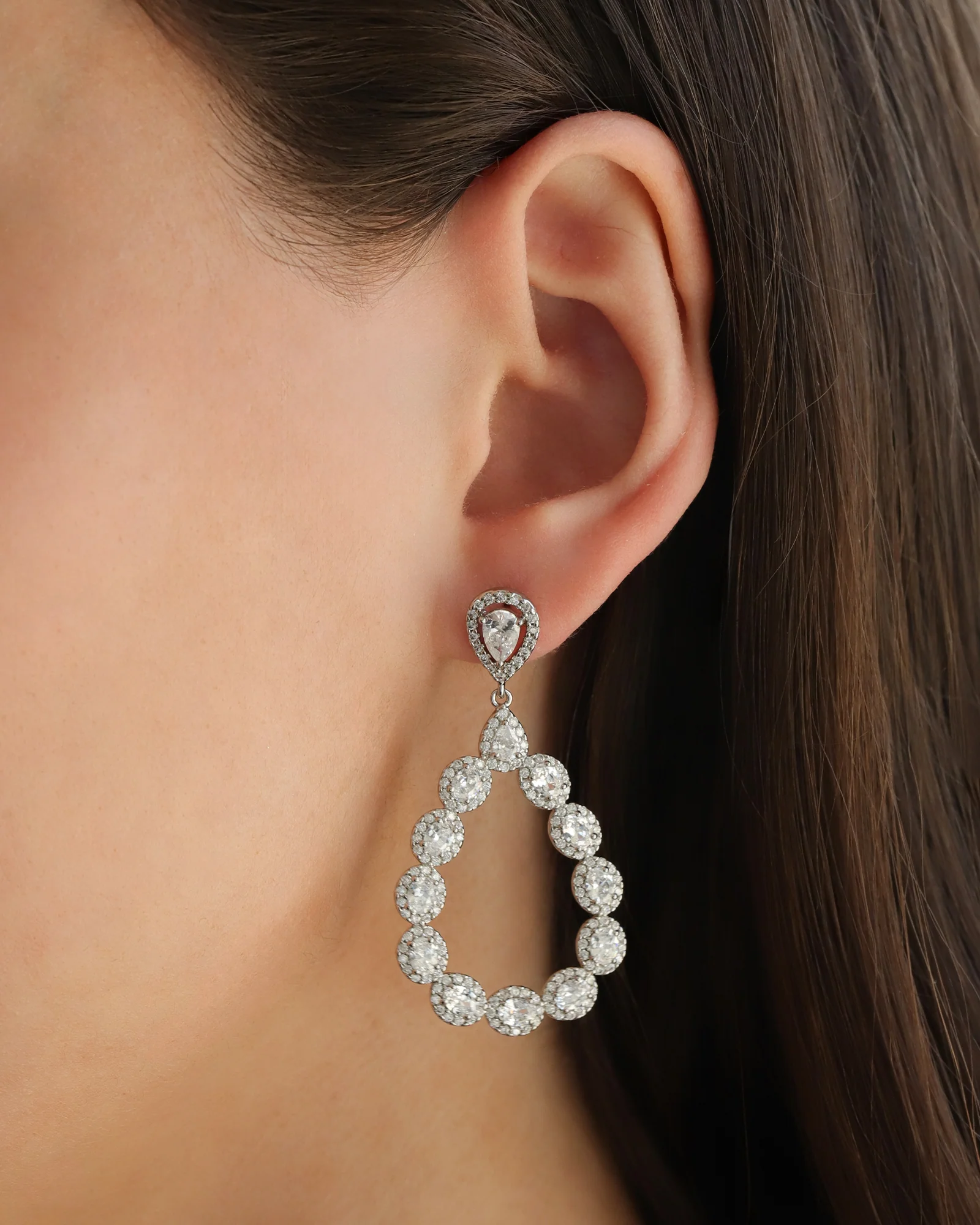 Open Teardrop CZ Earrings - Image 2