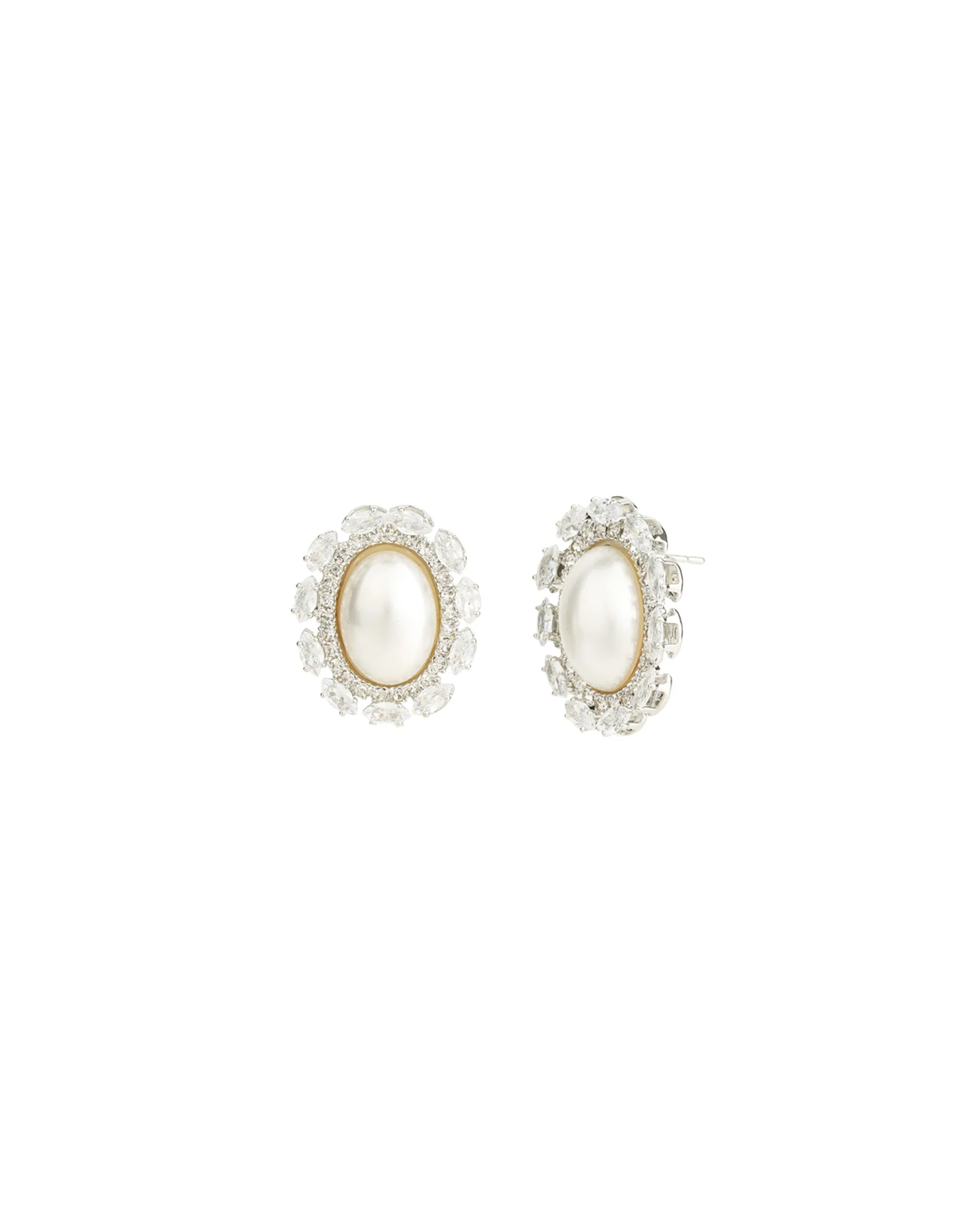 Oval Pearl CZ Halo Studs