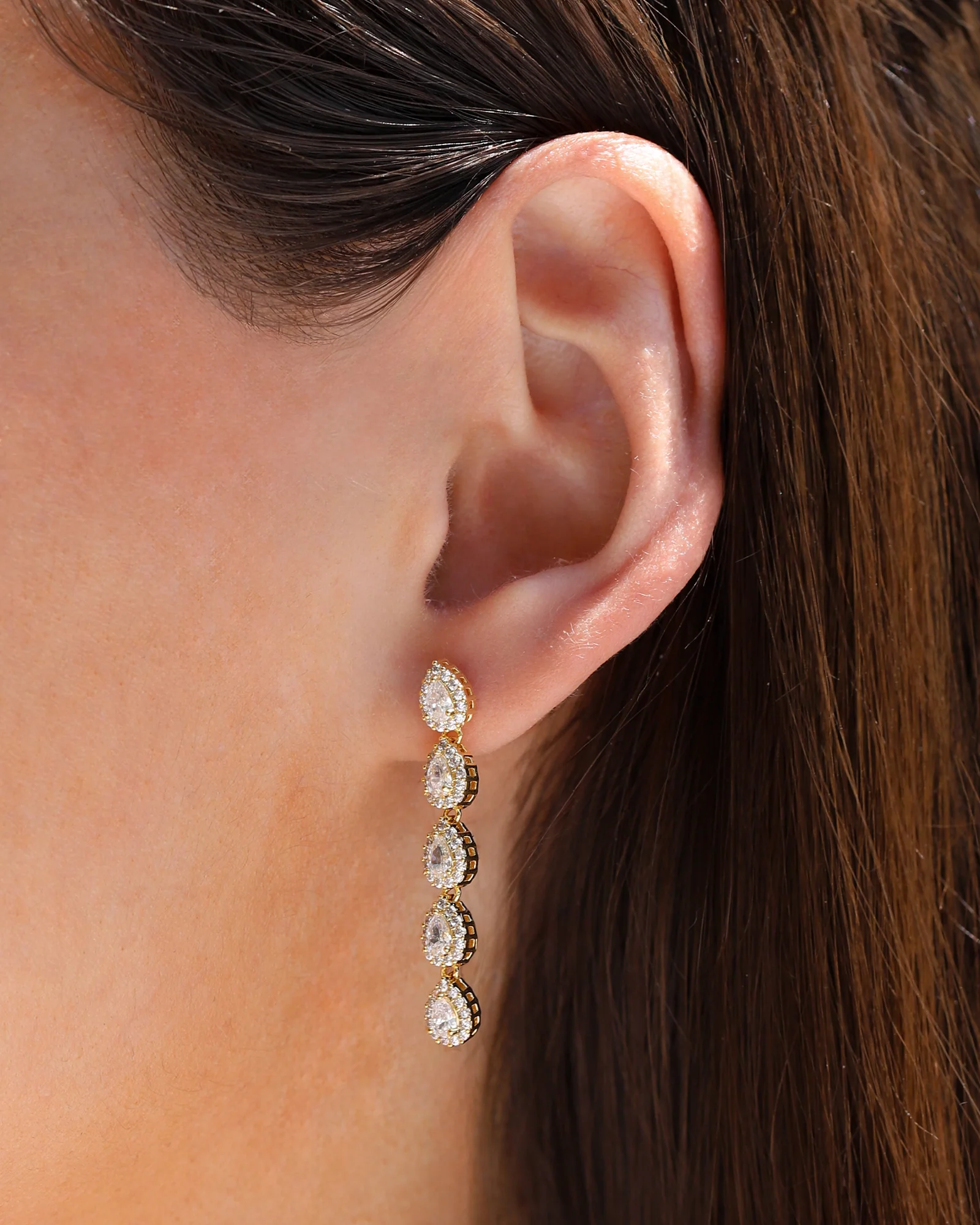 Teardrop Halo CZ Strand Drop Earrings - Image 2