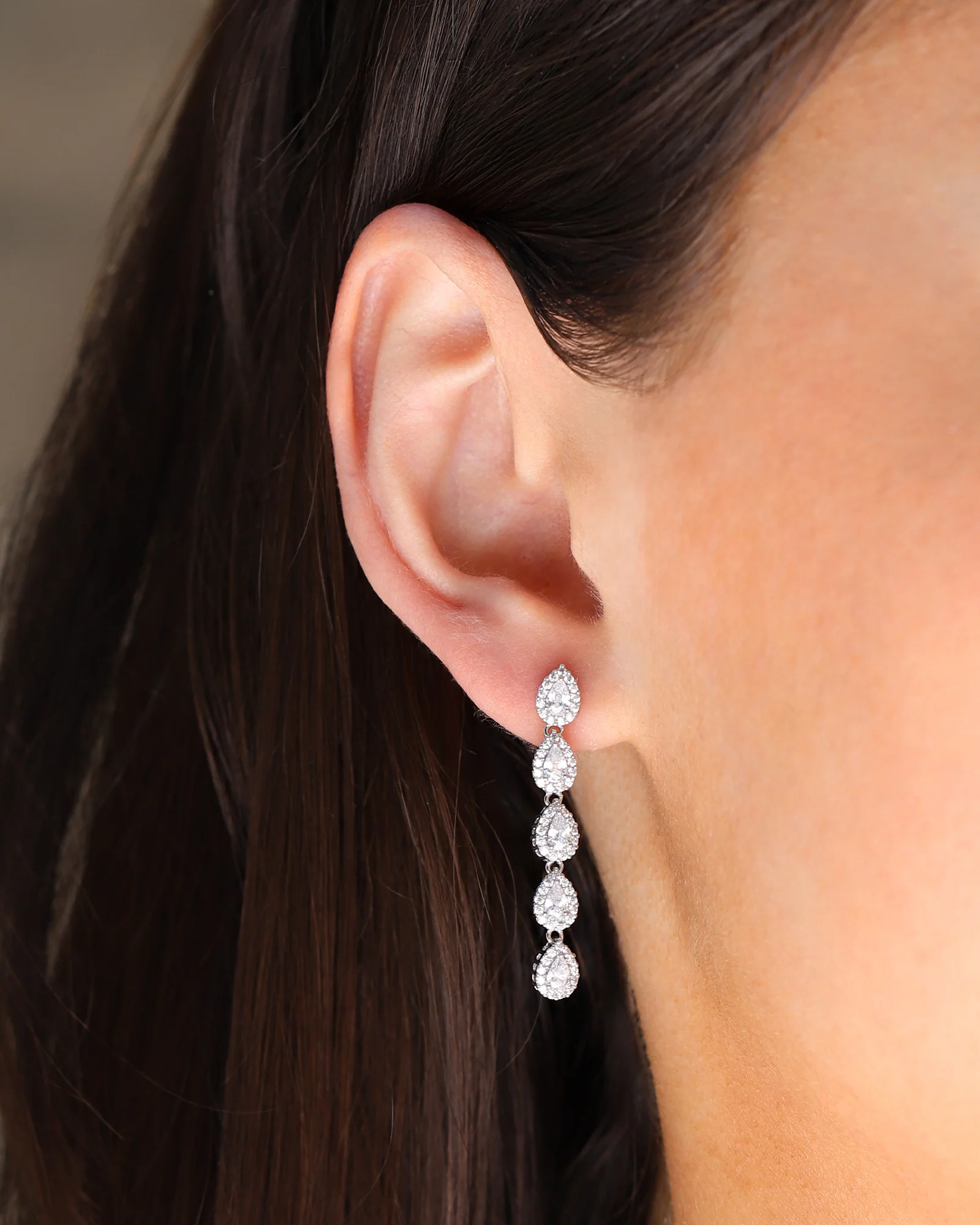 Teardrop Halo CZ Strand Drop Earrings - Image 2