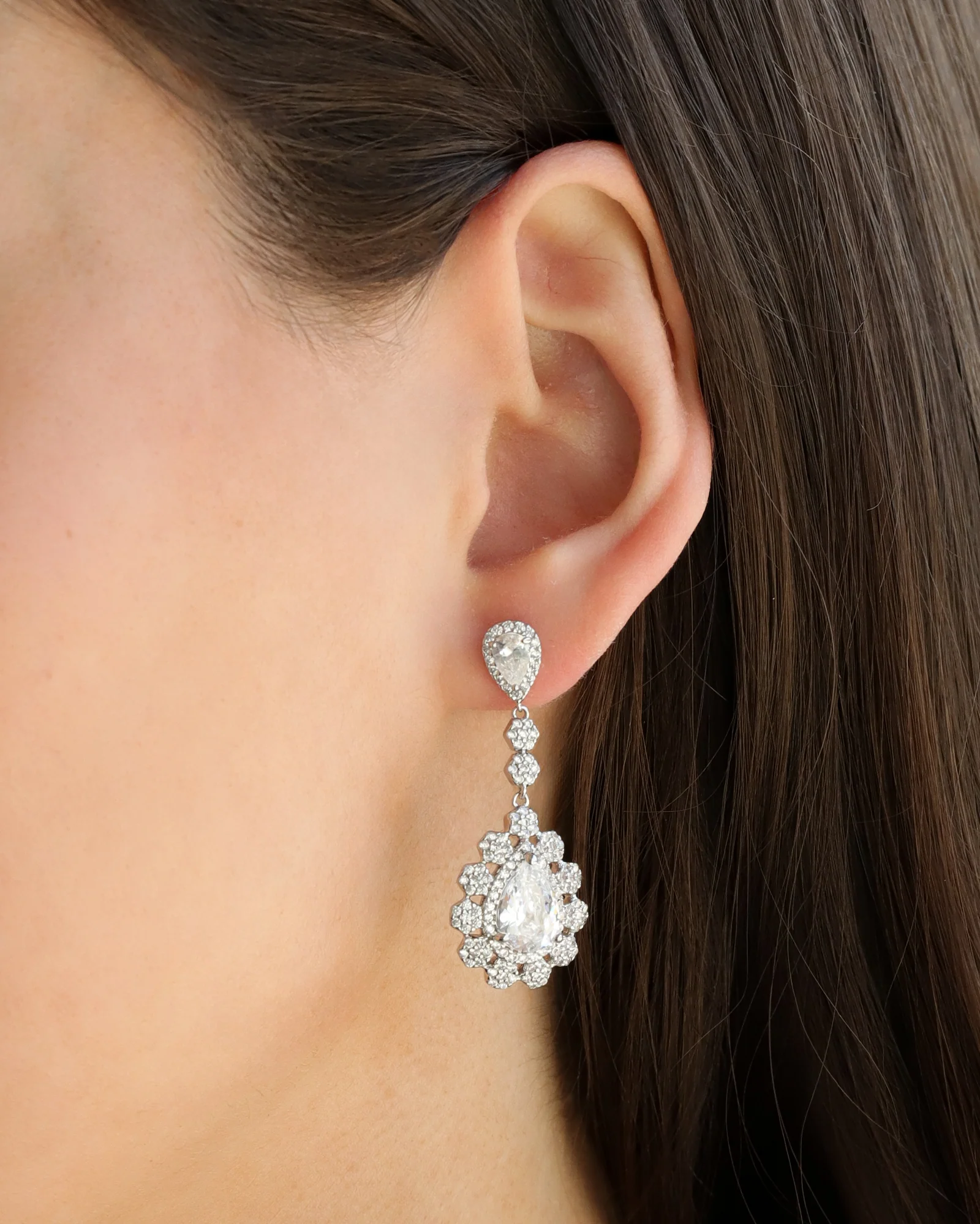 Teardrop Halo Flower Earrings - Image 2